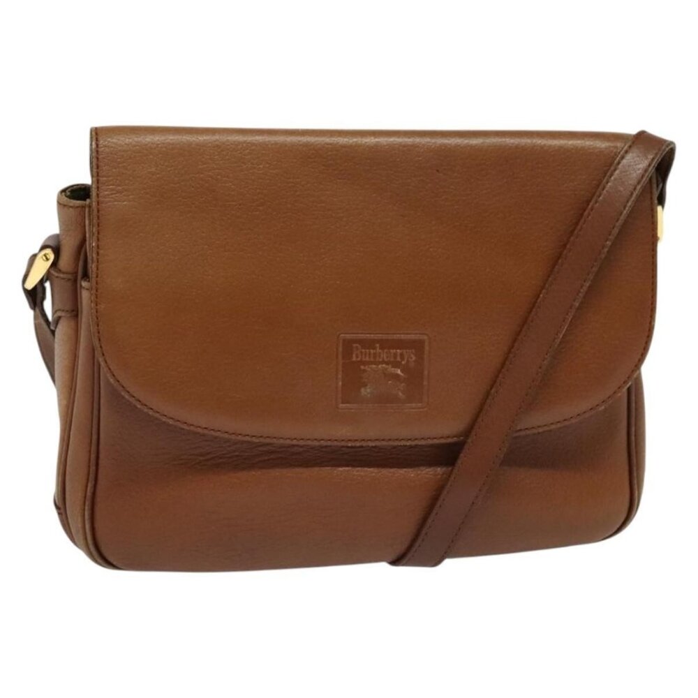 Authentic Burberrys Shoulder Bag Leather Brown Gold